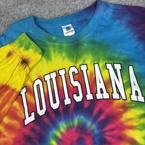 Louisiana Tie Dye Long Sleeve T Shirt Mens XL Rainbow Spiral Hippie Festival Y2K